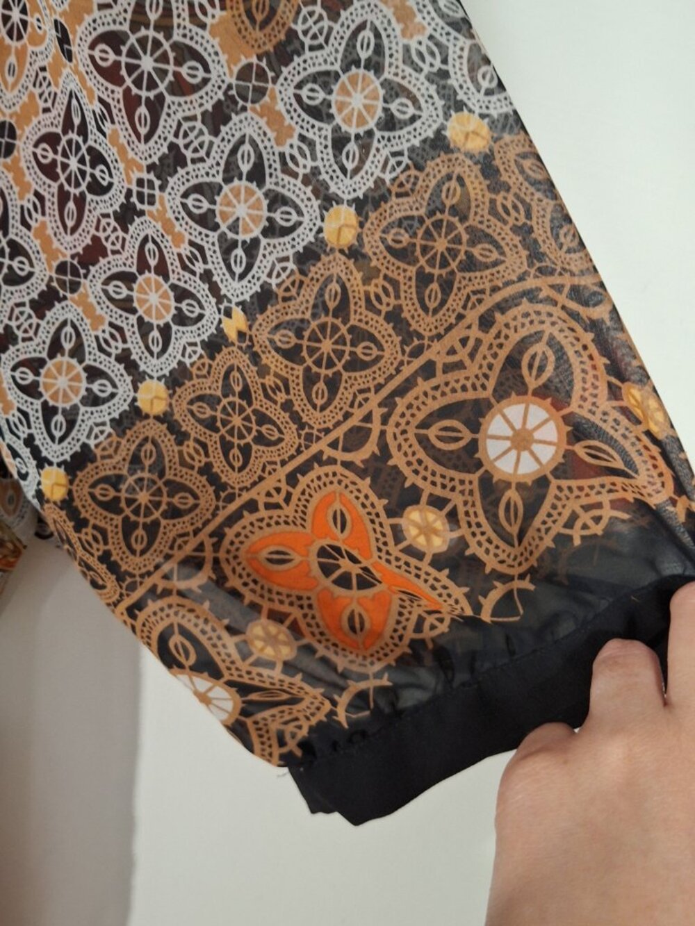 Lane Bryant 18/20 Boho Paisley Tunic Blouse Orange Black Crochet Neck Plus Size - Picture 2 of 7